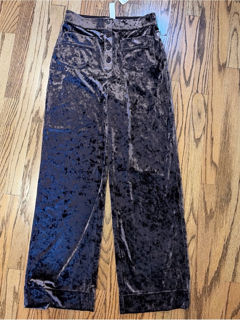 Halara NWT Trousers Wide Leg M High Waisted Button Fly Crushed Velvet Whimsigoth